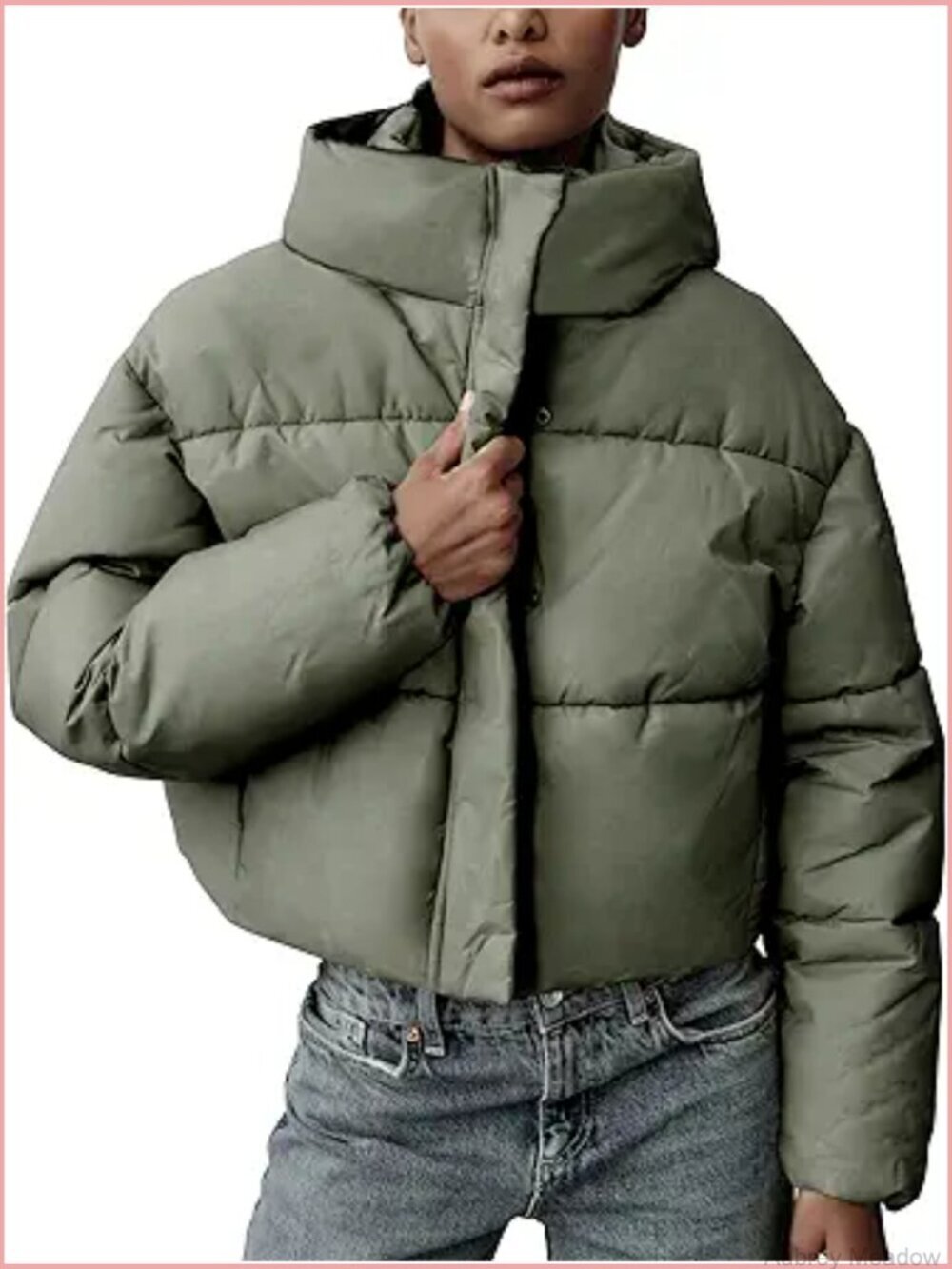 Warm Crop Hooded Puffer Jacket Baggy Zip Up Short Quilted Down Coat Outerwear